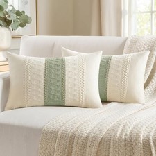 Set of 2 Boho Decorative Throw Pillow Covers 20" x 12" Pack of 2 Sage Green