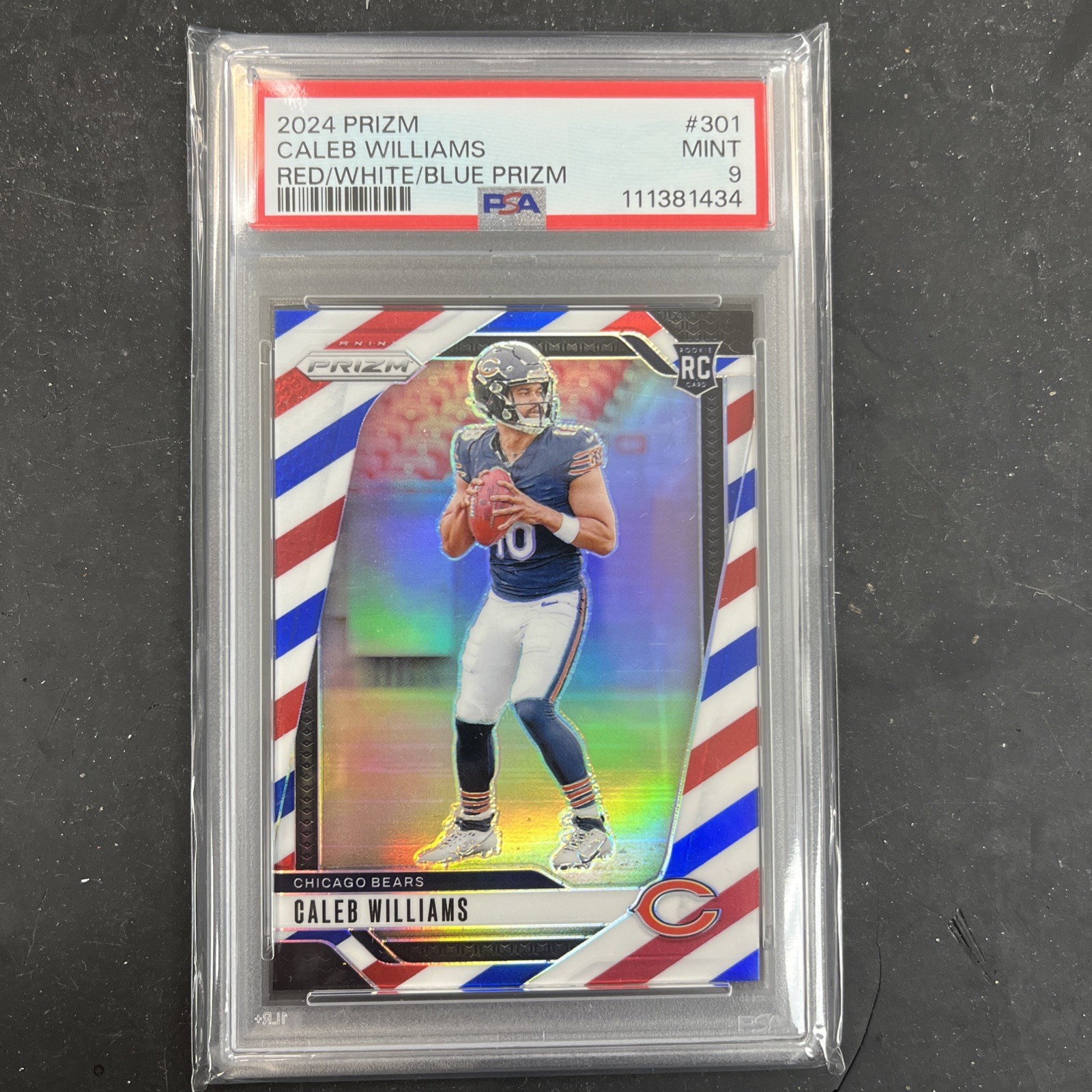 2024 Panini Prizm Caleb Williams RC Rookie Red White Blue Prizm #301 Bears PSA 9