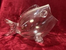 Vintage Clear Hand Blown Art Glass Open Mouth Fish Vase Bowl Terrarium