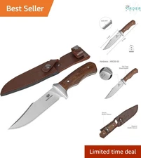 11-inch Fixed Blade Knife with Leather Sheath Wood Handle Hunting Camping Sur...