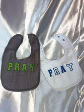 Infant Baby Girls/Boys Embroidered Muslin White  Grey Hook  Loop Closure Bib