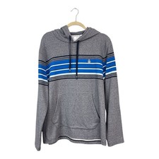 Penguin by Munsingwear NEW Mens Large Pullover Hoodie Pocket Striped Gray Blue