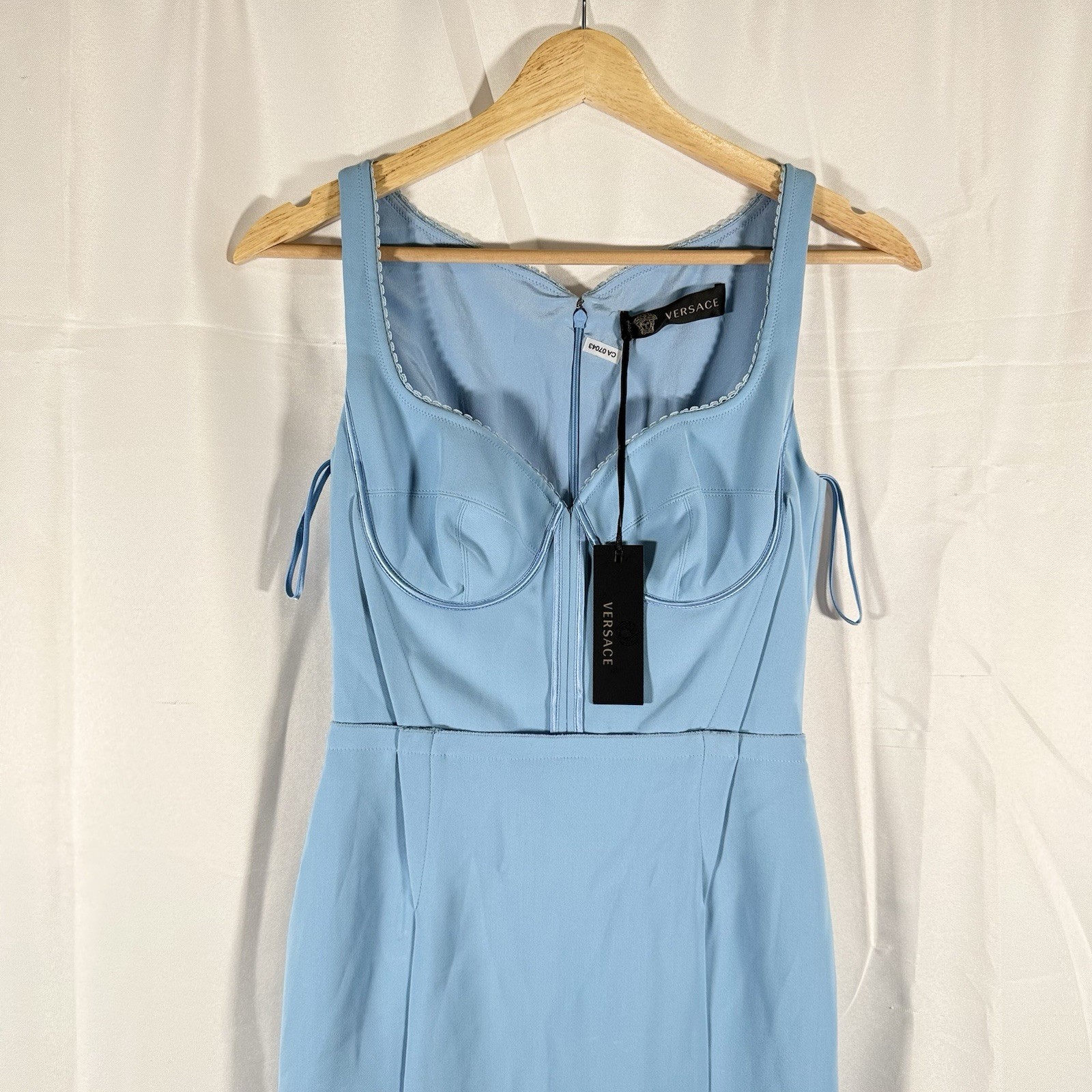 NWT Gianni Versace Light Blue Solid Pattern Dress Modello A78584 Size 36/ USA 2