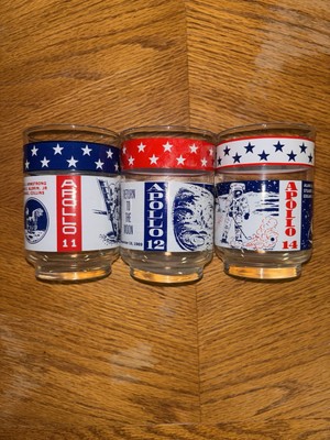 Set Of 3 ~ (USA) Apollo 11, 12, 14 Glass Set
