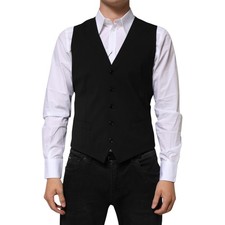 DOLCE & GABBANA Vest Black Wool Dress Formal Men Waistcoat IT48/US38/M 2320usd