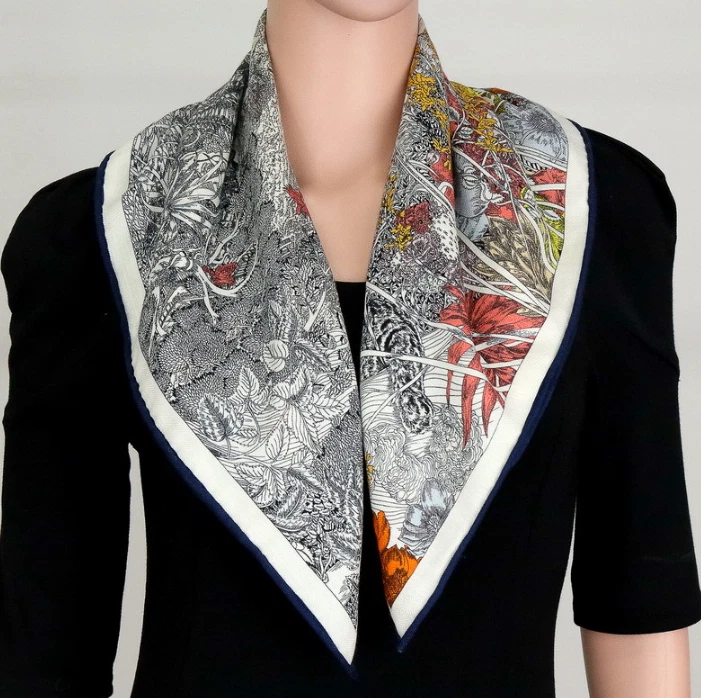 70% Cashmere 30% Silk Bandana Shawl Neckerchief rainforest Print Scarf 26'' new