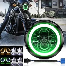 7 inch Motorcycle LED Headlight Green Halo for Harley Davidson Touring Sportster