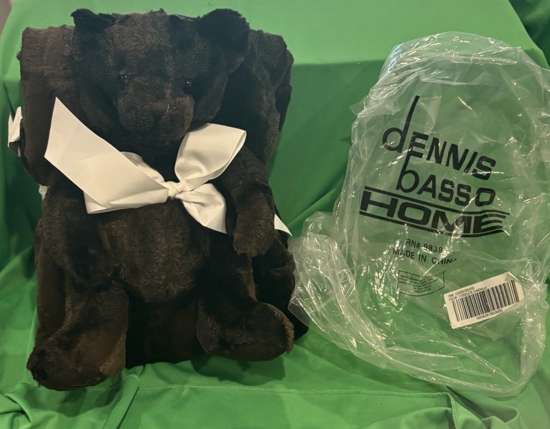 Dennis Basso Home Faux Chocolate Chinchilla Fur Throw Blanket W/Teddy