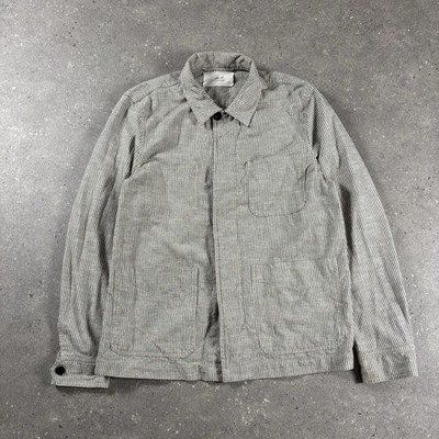Mr Porter Jacket Mens Large Blue White Striped Chore Utility Overshirt Oi Polloi