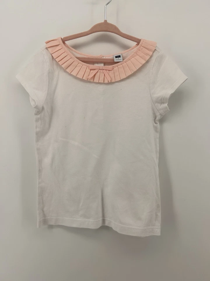 Janie And Jack Girls 100% Cotton White Shirt Pink Pleated Ruffle Collar SZ 7 - Image 2 of 4