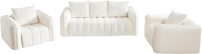 Elegant White Corduroy 3-Seater Sofa & 2 Accent Chairs for Living Room