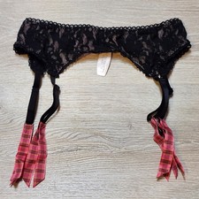 Victoria's Secret black with Pink new floral Garter Belt Size XS/S