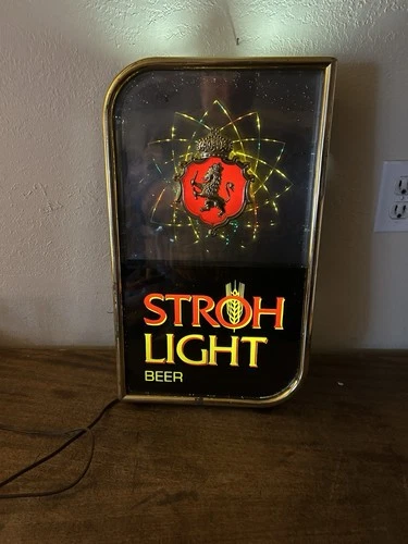 VINTAGE STROH LIGHT BEER MOTION SIGN ROTATING STARBURST 19” X 11”~ Working Order