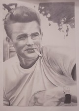 Realistic Handmade Pencil Portrait Drawing of James Dean, Black and White Art