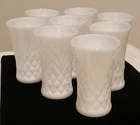 Vintage 8-Set Anchor Hocking White Milk Glass Prescut Pineapple Pattern Tumblers