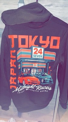 Men's S Black Pullover Hoodie Fleece Cotton Blend Tokyo Japan Midnight Racers