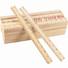72 Packs 30cm 12 Inch Wooden Rulers, 2 Scale Imperial Metric Double Sided Pin...