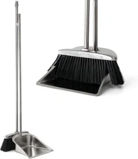 VOOWO Heavy Duty Broom and Dustpan Set, Stainless Black Set 