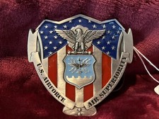 United States Air Force Retired Vintage Belt Buckle Silver Tone Patriot USA Red