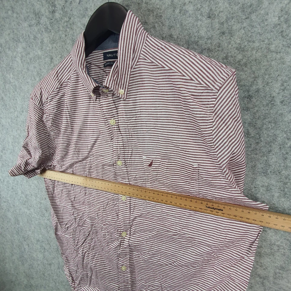 Camisa Nautica Para Hombre Grande Roja A Rayas Botones Manga Corta Cuello 10066 Foto 3 de 4