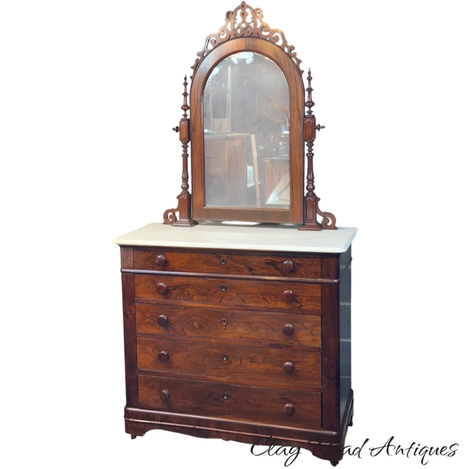 Cómoda antigua victoriana de mármol de palisandro firmada J & J.W Meeks Chest NY Foto 2 de 4