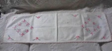Vintage Embroidered Table Runner Or Dresser Scarf, Pink Daisy Design