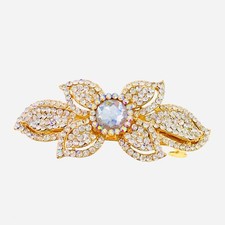USA GLAM Flower BARRETTE Hair Clip Hairpin Rhinestone Crystal Elegant GOLD J7
