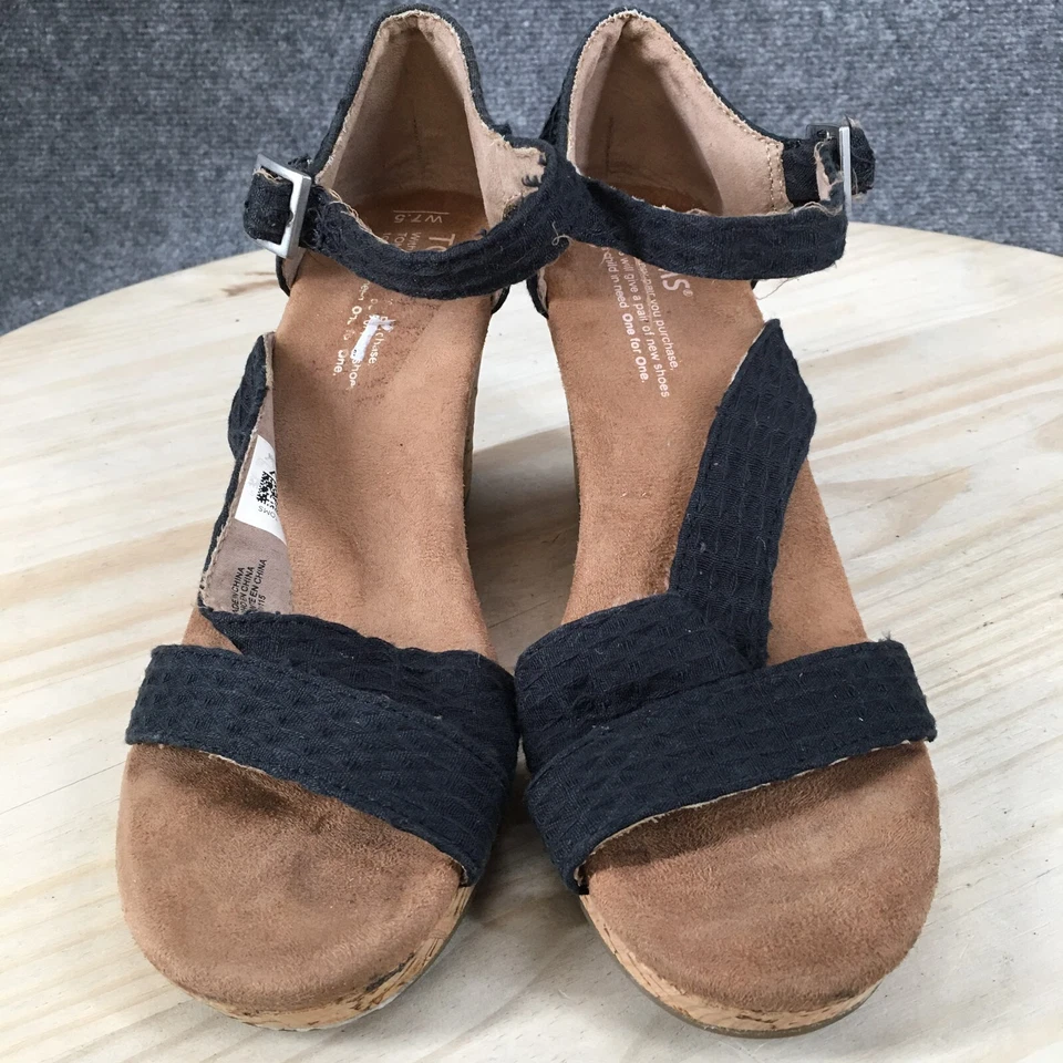 TOMS Tacones Mujer 7.5 Clarissa Informales Punta Abierta Tobillo Tirantes Cuña Tela Azul Foto 4 de 4