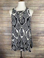 SHOW ME YOUR MUMU XS RANCHO MIRAGE Eat Pray Lace Up Dress Tunic Black White Boho