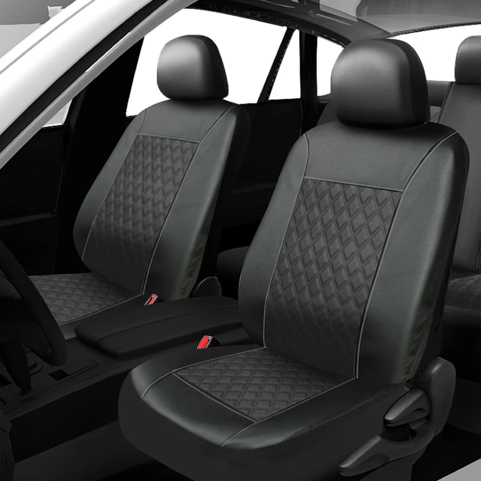 For Toyota Auto Car Seat Covers Full Set PU Leather 5-Seats Front Rear Protector - Image 2 of 4