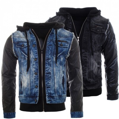 Cipo & Baxx 2in1 Herren Jeansjacke double optik vintage destroyed look C-1290 