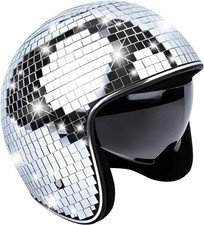 Disco Helmet with Retractable Visor Glitter Mirror Glass Punk Costume Hat for B.