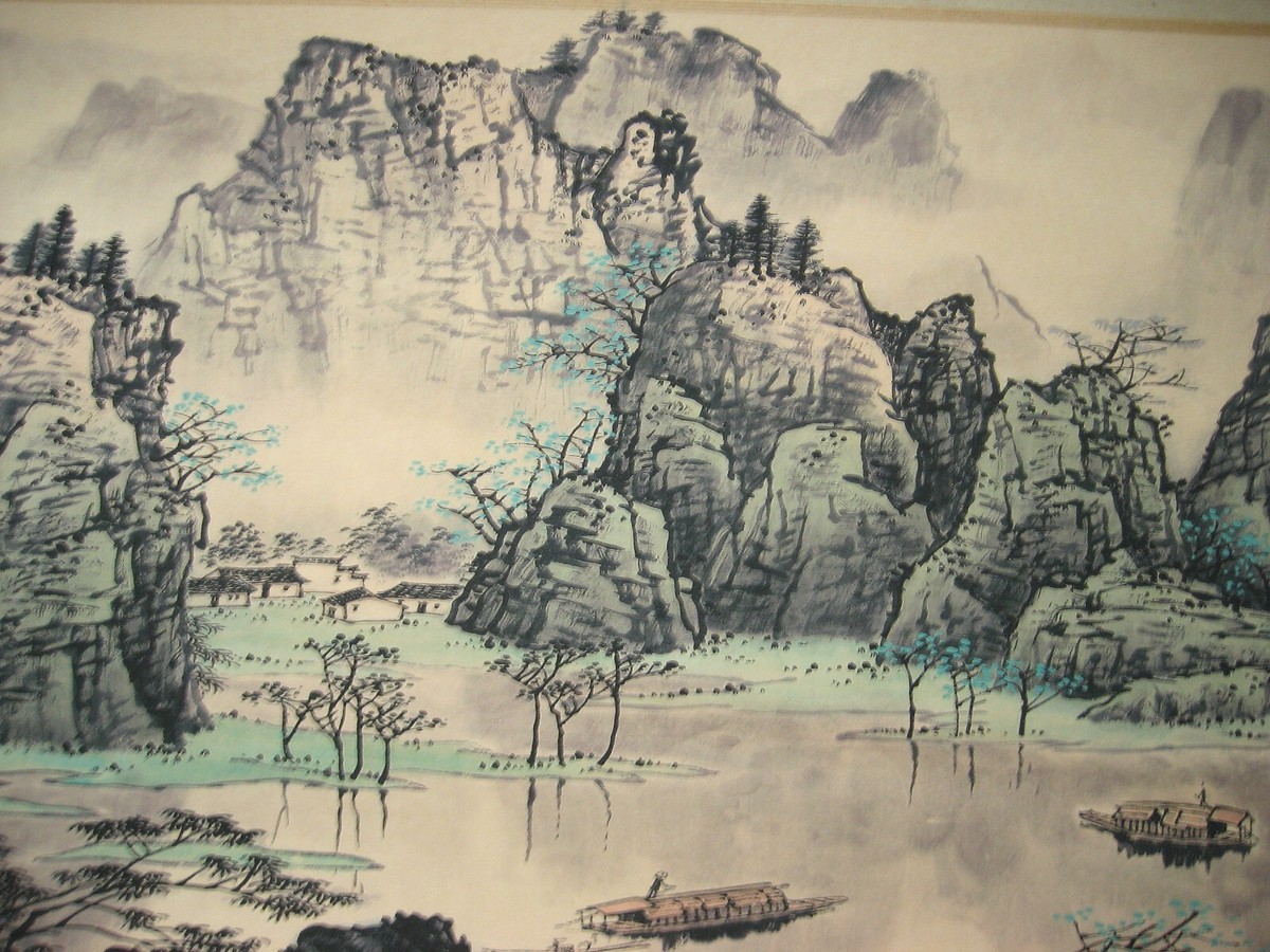 Old Chinese painting scroll about GuiLin Landscape by Bai Old Chinese painting scroll about GuiLin Landscape by Bai