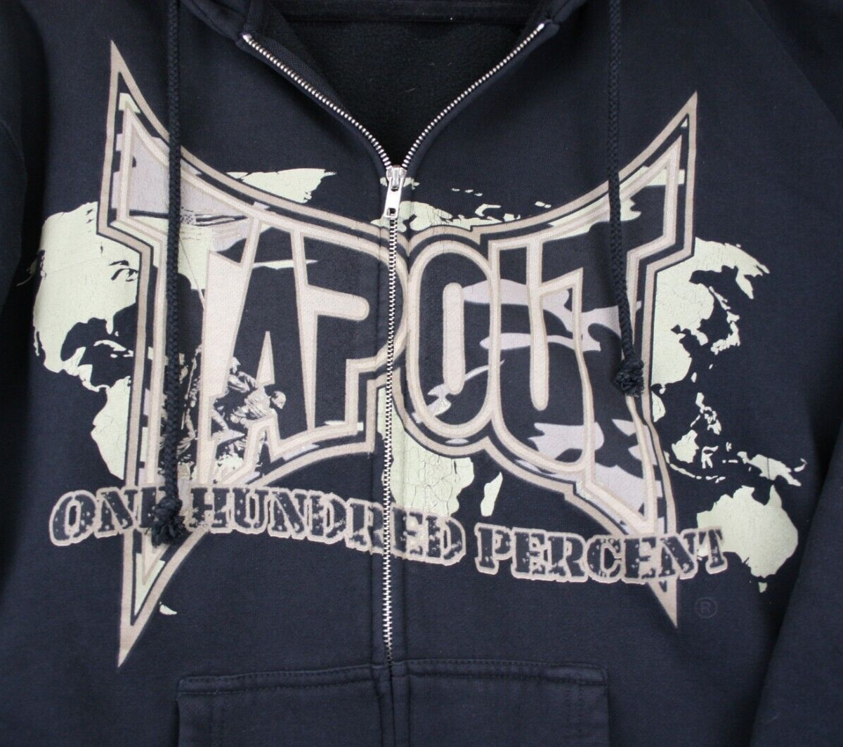 tapout パーカー Vintage Tapout Hoodie Mens Black Full Zip Hooded Jacket Iwo