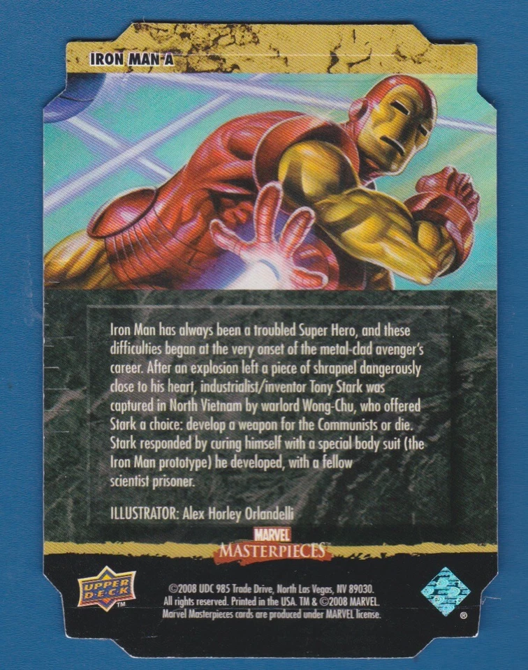 IRON MAN Die-Cut Card | 2008 Marvel Masterpieces 2  #Iron Man A - Image 2 of 2
