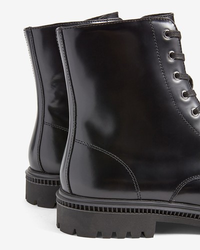 NEW EXPRESS $148 BLACK GENUINE LEATHER COMBAT BOOTS SZ 12 - Picture 3 of 3