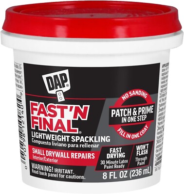 DAP 12140 Fast N Final Interior Exterior Spackle, 1/2-Pint, White, 8 Fl Oz