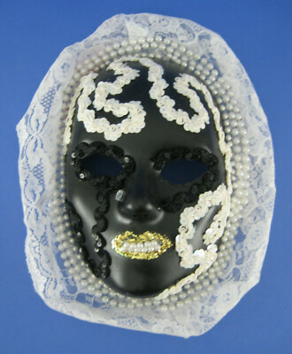 Black Mask Lace Sequins Faux Pearls Mardi Gras Cosplay Masquerade Glitter