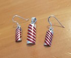 NEW STERLING SILVER 925 BOLD RED ENAMEL STRIPE SMALL PENDANT & DROP EARRING SET — photo 4