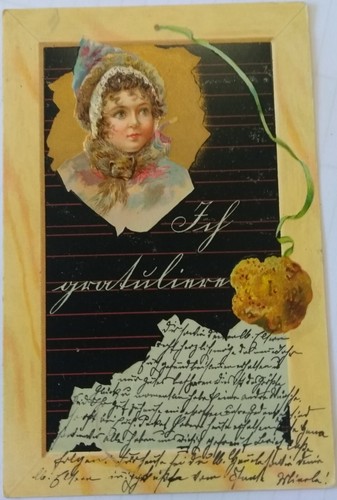 PRETTY LADY Haube TAFEL Schwamm Vintage deutsche geprägte Farbe PC 1901