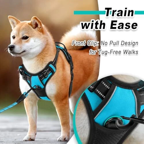 Dog Harness No Pull for Dogs - Adjustable, Reflective, Comfortable, Large Blue