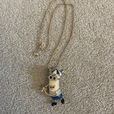 Betsy Johnson Blue White Crystal Gold Plated Golfer Necklace