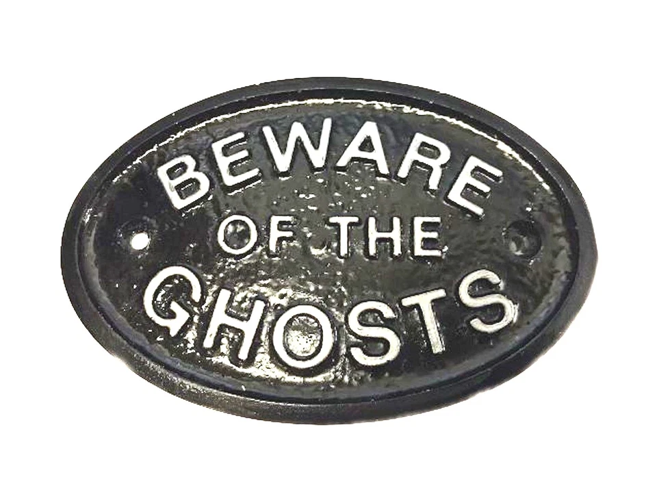 HOME WORKS ARGENTO ATTENZIONE AI FANTASMI CASA PORTA TARGA INSEGNA PARETE GIARDINO NERO NUOVO