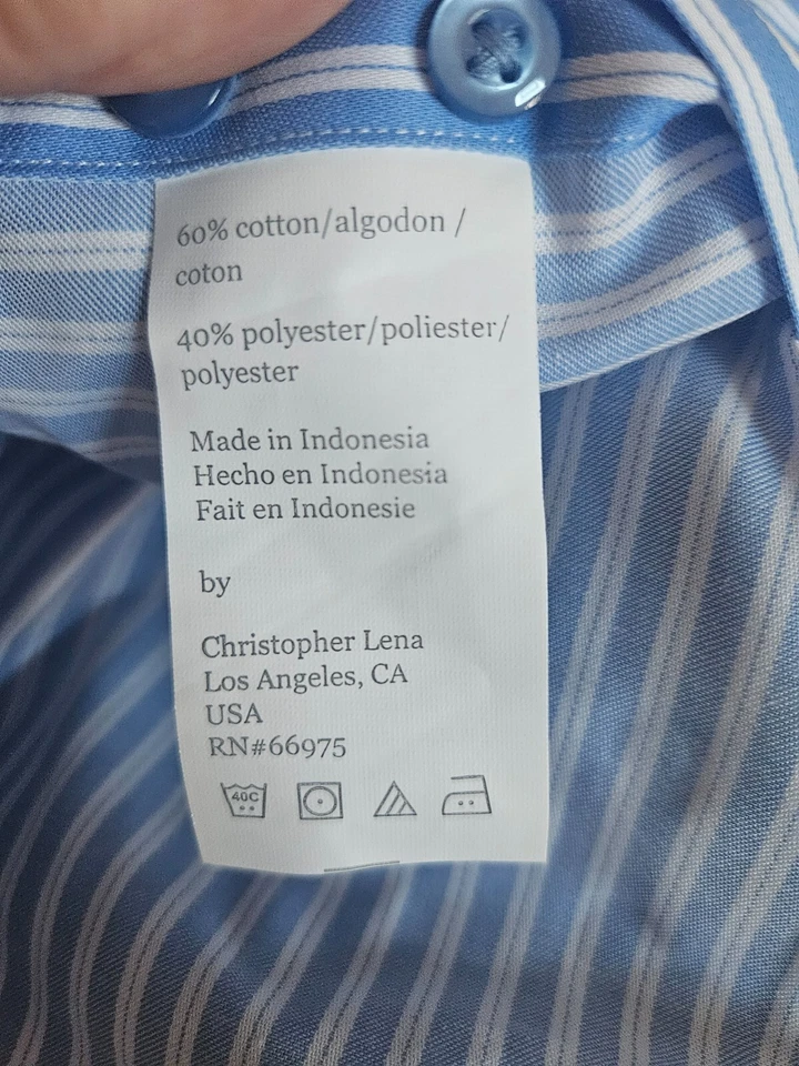 SIZE 17 32/33 MODENA (NEW) Blue & White Long Sleeve Dress Shirt Lot 53 - Image 3 of 3