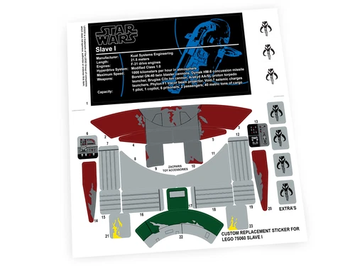 CUSTOM STICKERS for STAR WARS Set 75060 Slave 1 , DISPLAYS , ETC. SLAVE I