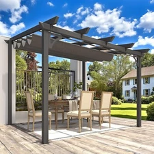 Gazebo for Patio, Retractable Pergola with Adjustable Sun Shade Canopy Roof