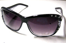 Sunglasses, Black Frames W/Clear Rhinestones, Brand New