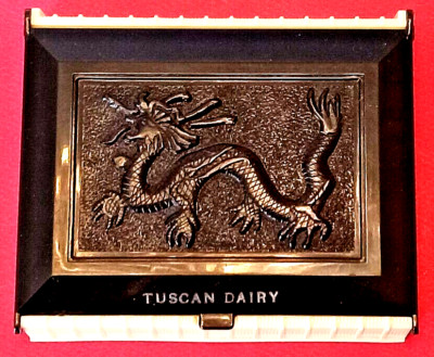 VINTAGE TUSCAN DAIRY DRAGON PLASTIC CASE WITH PLAYING CARDS, OPENS/CLOSES