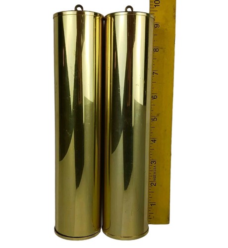 Clock Weight Shells Only Set Of 2 Brass 8.875 Long 9.375 w/ Hook 6.5 Circumf. - Picture 1 of 6