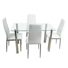 5 PCS Dining Set Metal Glass Table and 4 Chairs Kitchen Breakfast Furniture